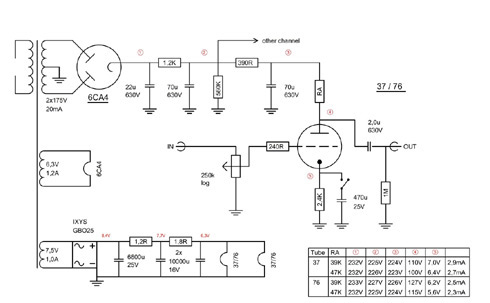 Triode Preamplifier with 37 and 76 Pre-War Tubes - Electronic Schematic